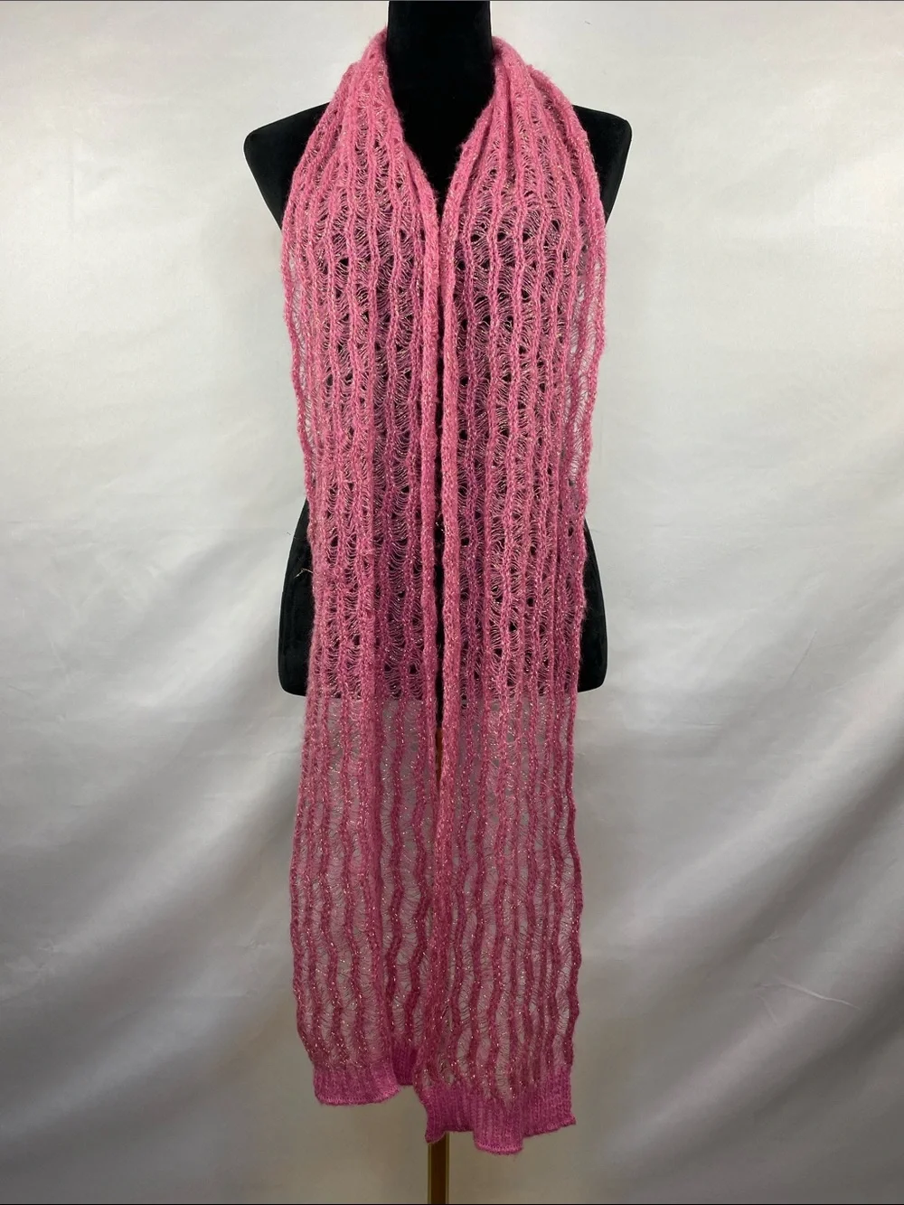 Nordstrom Made in Italy Pink Kid Mohair Metallic Open Knit Scarf 82”